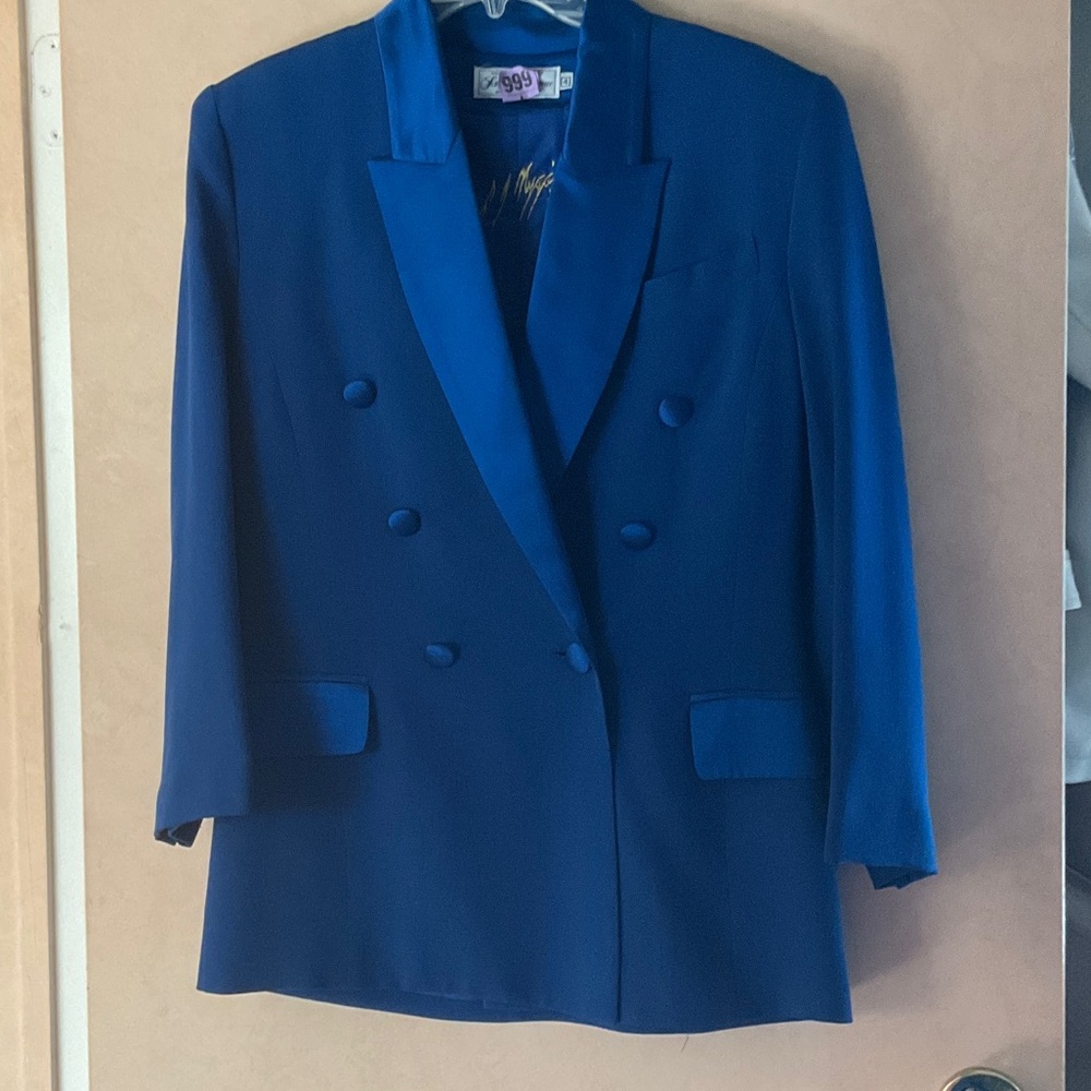 Saks Fifth Avenue Royal Blue Double-Breasted Tuxedo Style Blazer